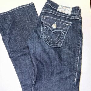 True Religion Dark Blue Boot Cut Jeans with Crystal Accent
